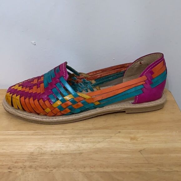 Colorful Woven Leather Huaraches Size 8 - Picture 4 of 8